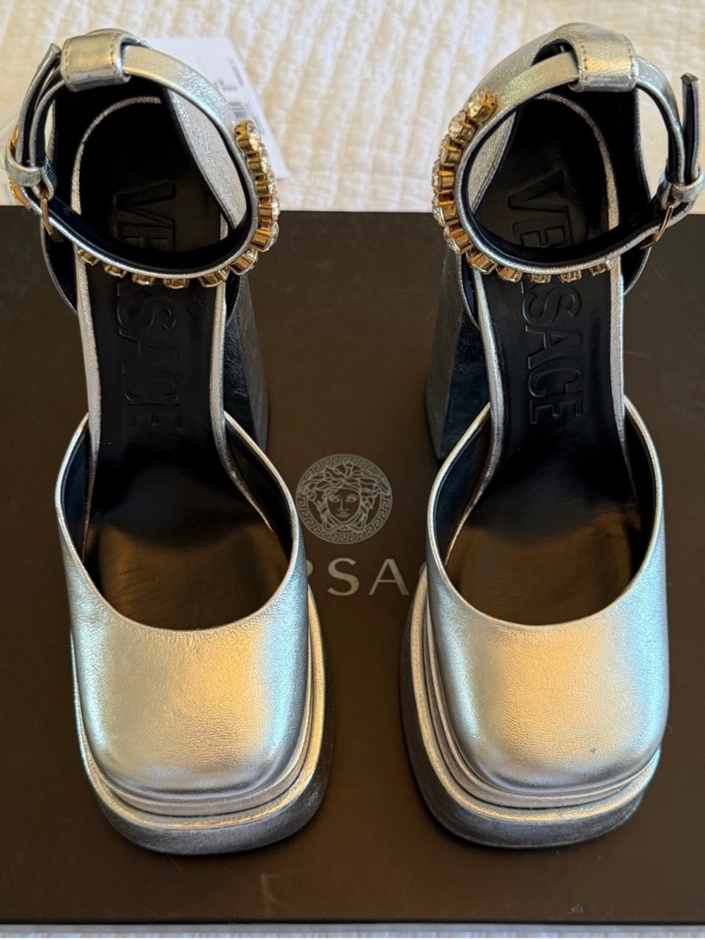 VERSACE Authentic Aevitas Medusa Silver Leather Chunky Platforms Runway NWB - Picture 9 of 17